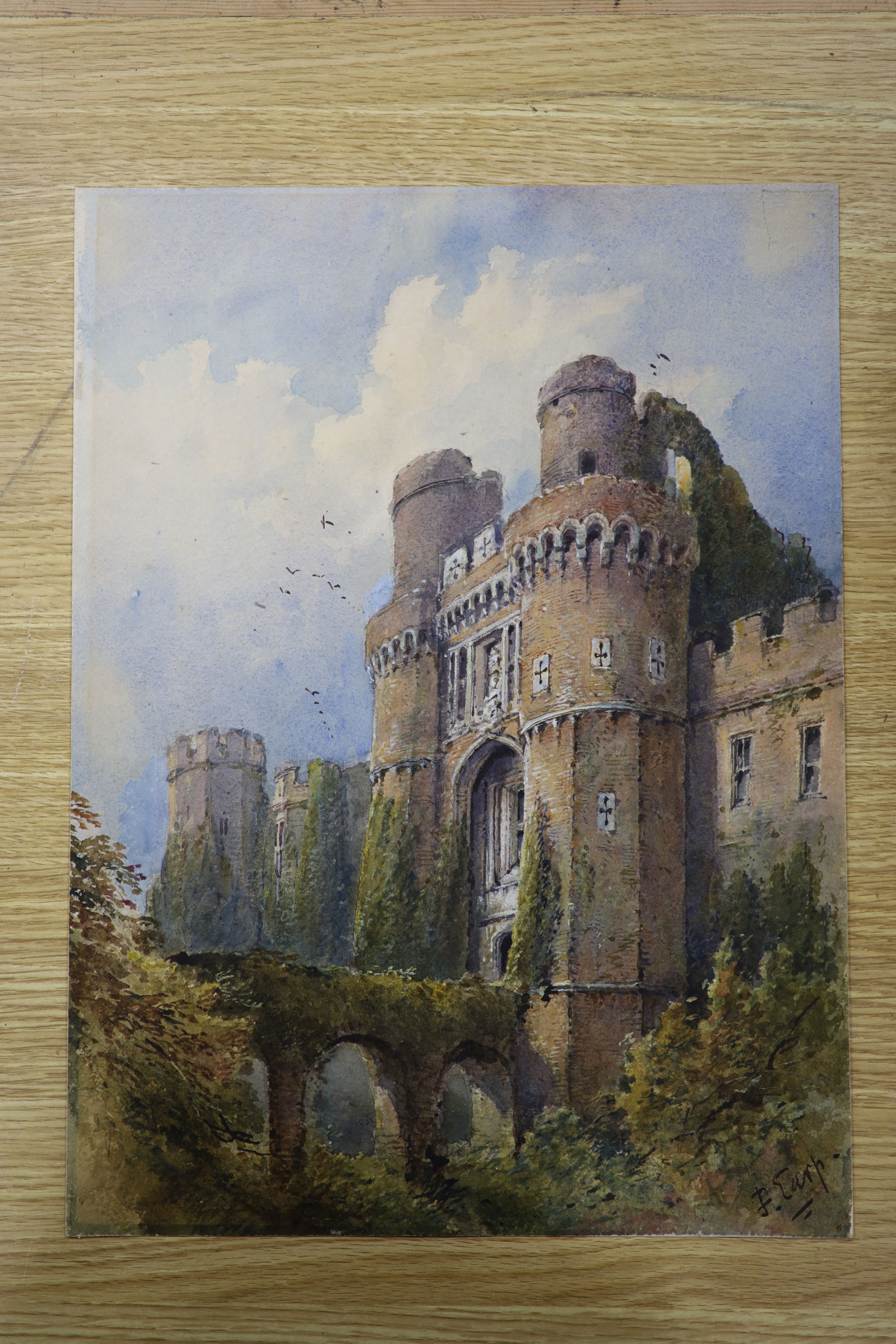 Frederick Earp (1828-1914), watercolour, Herstmoncieux Castle, signed, 42 x 31cm, unframed.